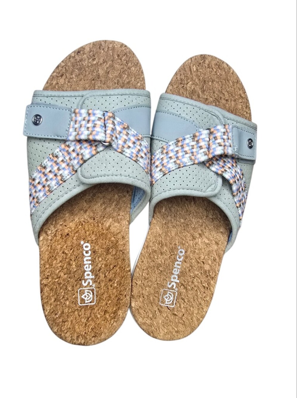 NWOT Spenco Women's Genny Orthotic Slide Sandals Checkered Cork Green Size 8.5B